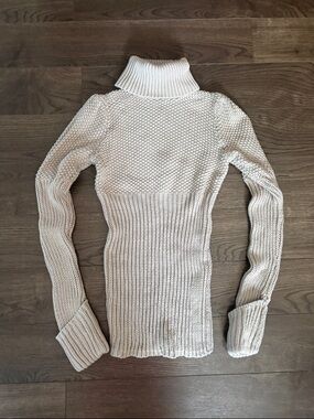 Moda International Cream Turtleneck Rib & Textured Knit Sweater